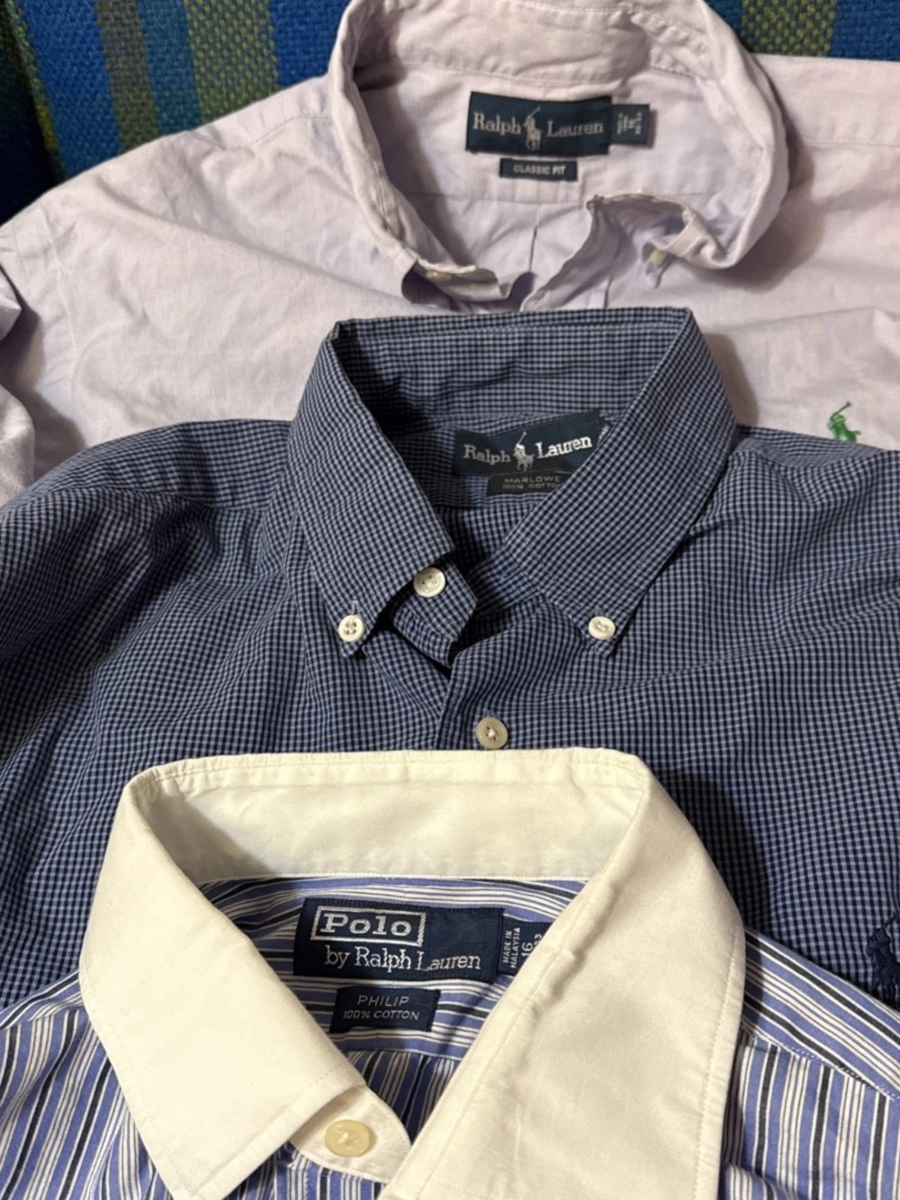 Polo Ralph Lauren Men’s Large Button-Down shirts Lot of 3 blue white light pink